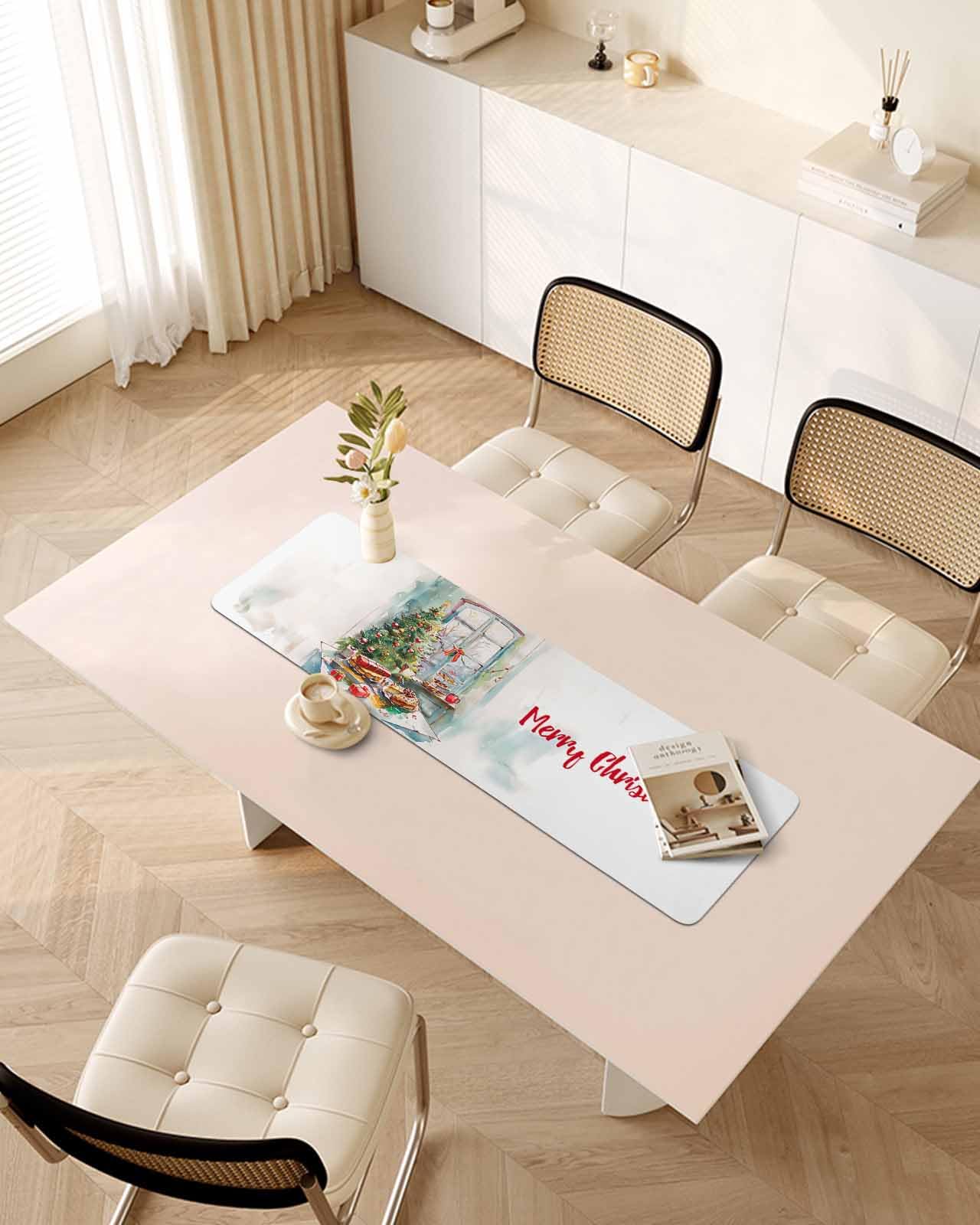 Debedcor Heat Proof Table Pads Waterproof Decorative, Christmas Tree Non-Slip Table Countertop Protector, Winter Holiday Xmas Tree Ornaments Insulation Mat for Dining Room, 48 x 12 Inches