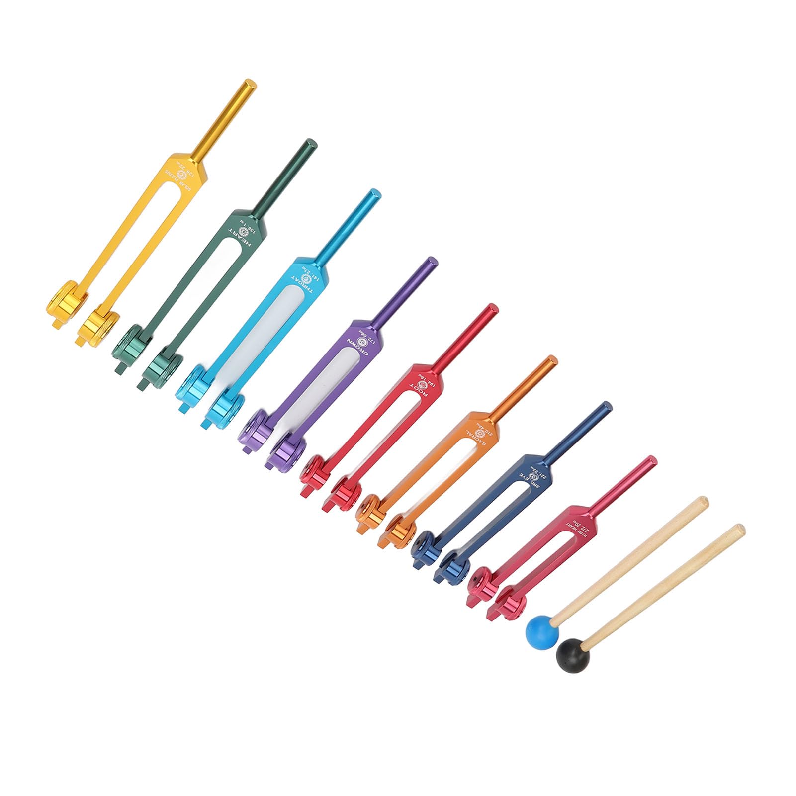 BRRNOO Set di Diapason Risonanti 8 Pezzi, Diapason in Lega di Alluminio per Terapia del Suono e Rilassamento con Bacchette per Accordatura, Custodia