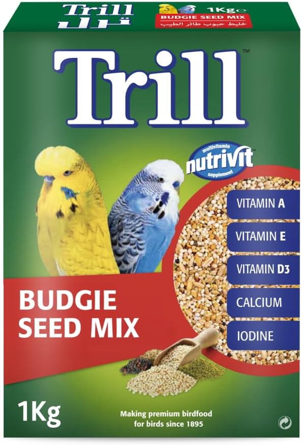 Trill Budgie Seed Mix 1Kg, Bird Food, Budgie Bird Seed, a Balanced Blend of Nutrivit Kibbles, Complete Nutrition Bird Food