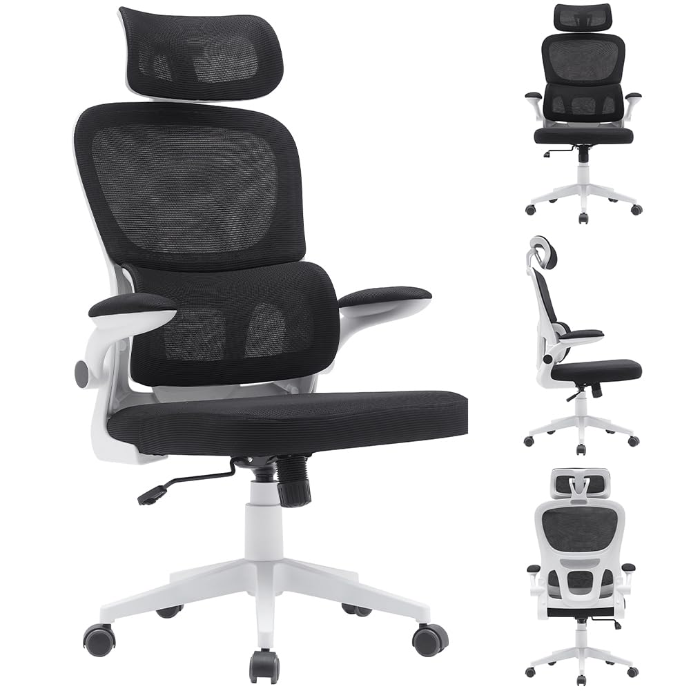 BAKAJI Sedia da Ufficio in Tessuto Ergonomica con Schienale Supporto Lombare e Poggiatesta, Poltrona da Scrivania Girevole, Altezza Regolabile Rivestimento Antisudore Traspirante (Nero)