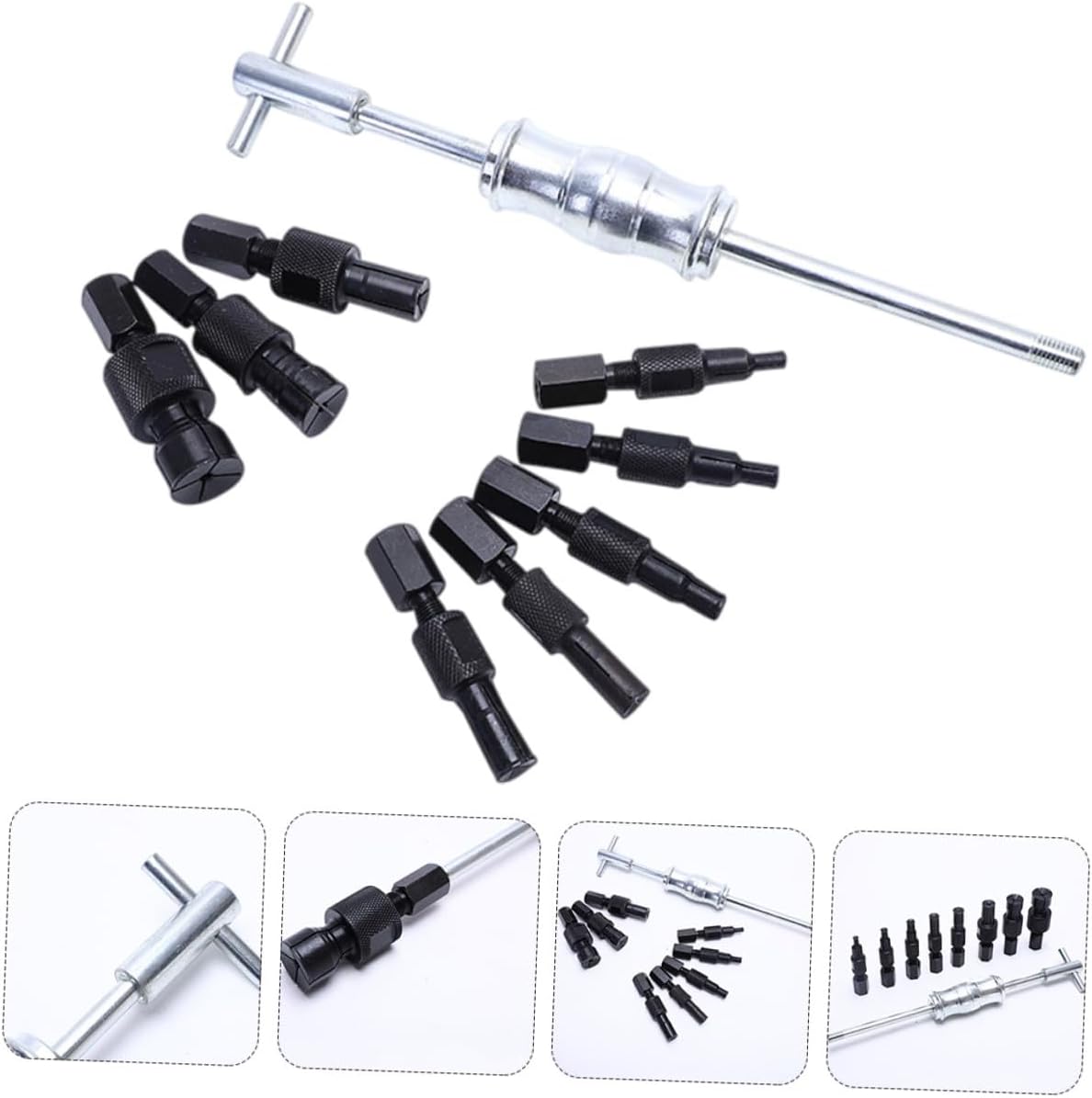 VALICLUD 9pcs Inner Bearing Puller Set Steel Bearing Extractor Slide Hammer Attachments for Automotive Removal and Disassembly Tools