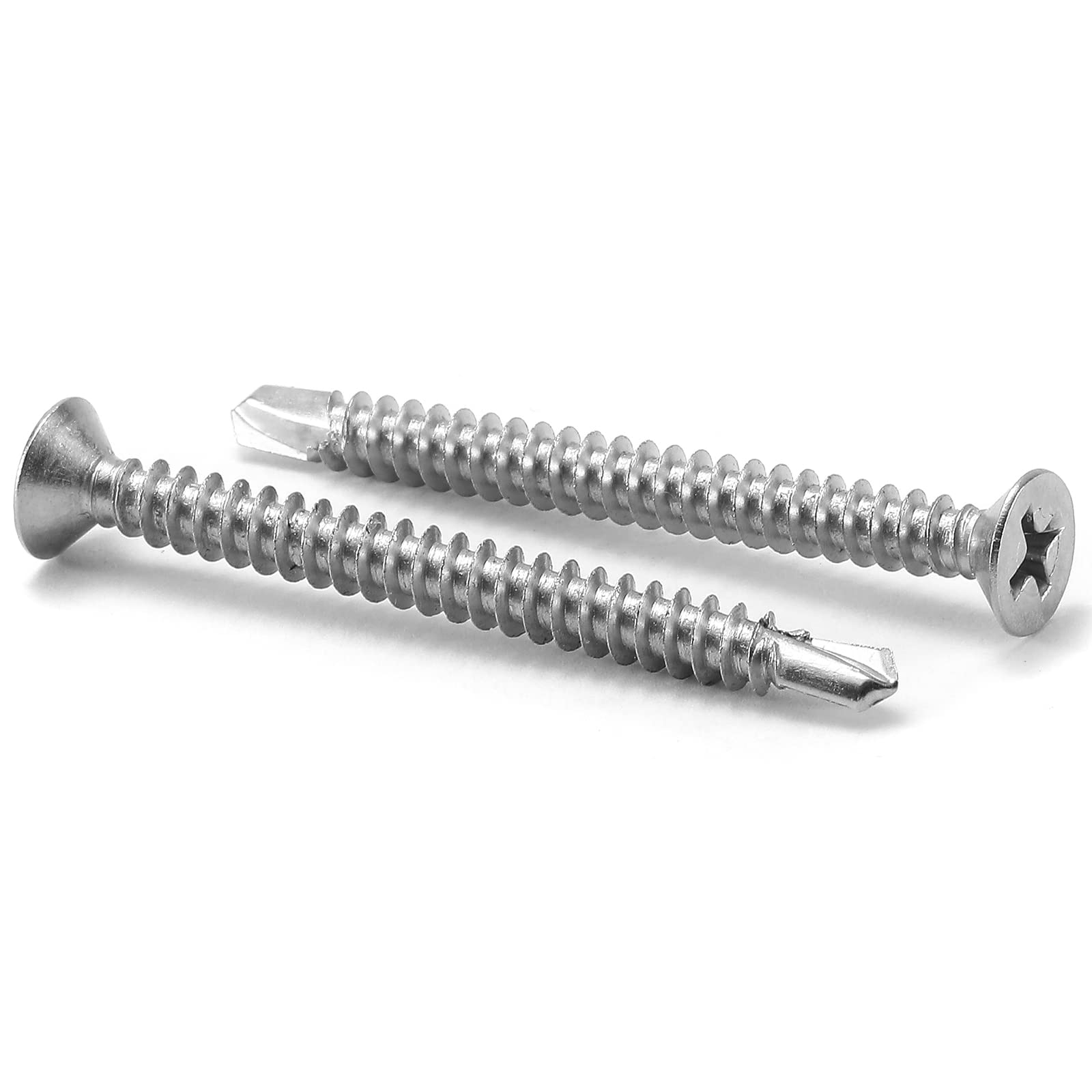 #8 x 2 Sheet Metal Screws 100Pcs 410 Stainless Steel Flat Head Tek Screws Fast Self Tapping Screws by SG TZH