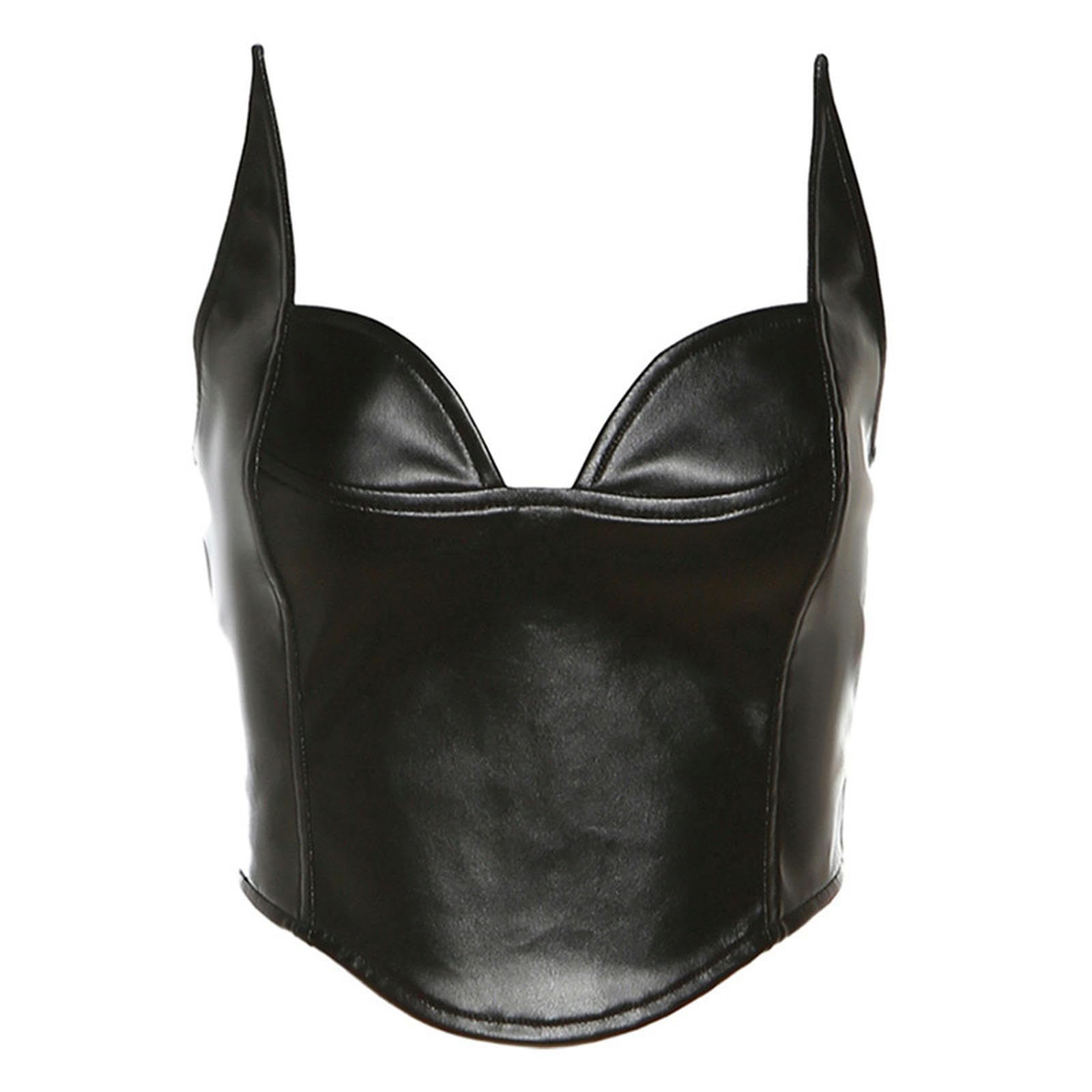 Chaleco de Cuero PU Mujer Negro S con Cuello en V Ajuste Estilizado y Textura Cortavientos