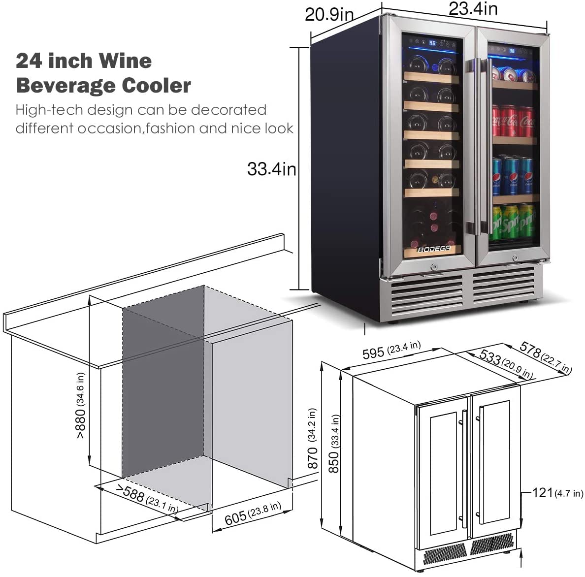 Buy BODEGA Wine and Beverage Refrigerator, 24 Inch Dual Zone Wine