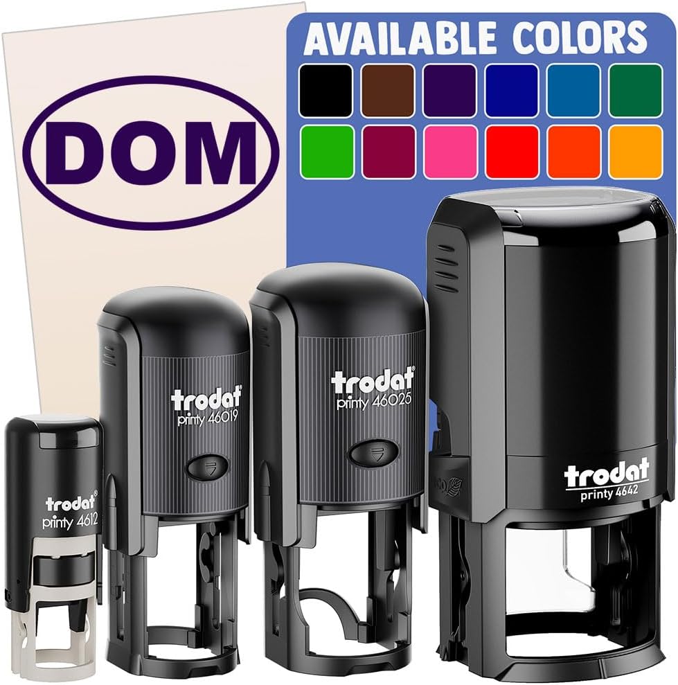 Dominican Republic DOM Self-Inking Rubber Stamp Ink Stamper for Stamping Crafting Planners - 1-1/2 Inch Large - Black Ink
