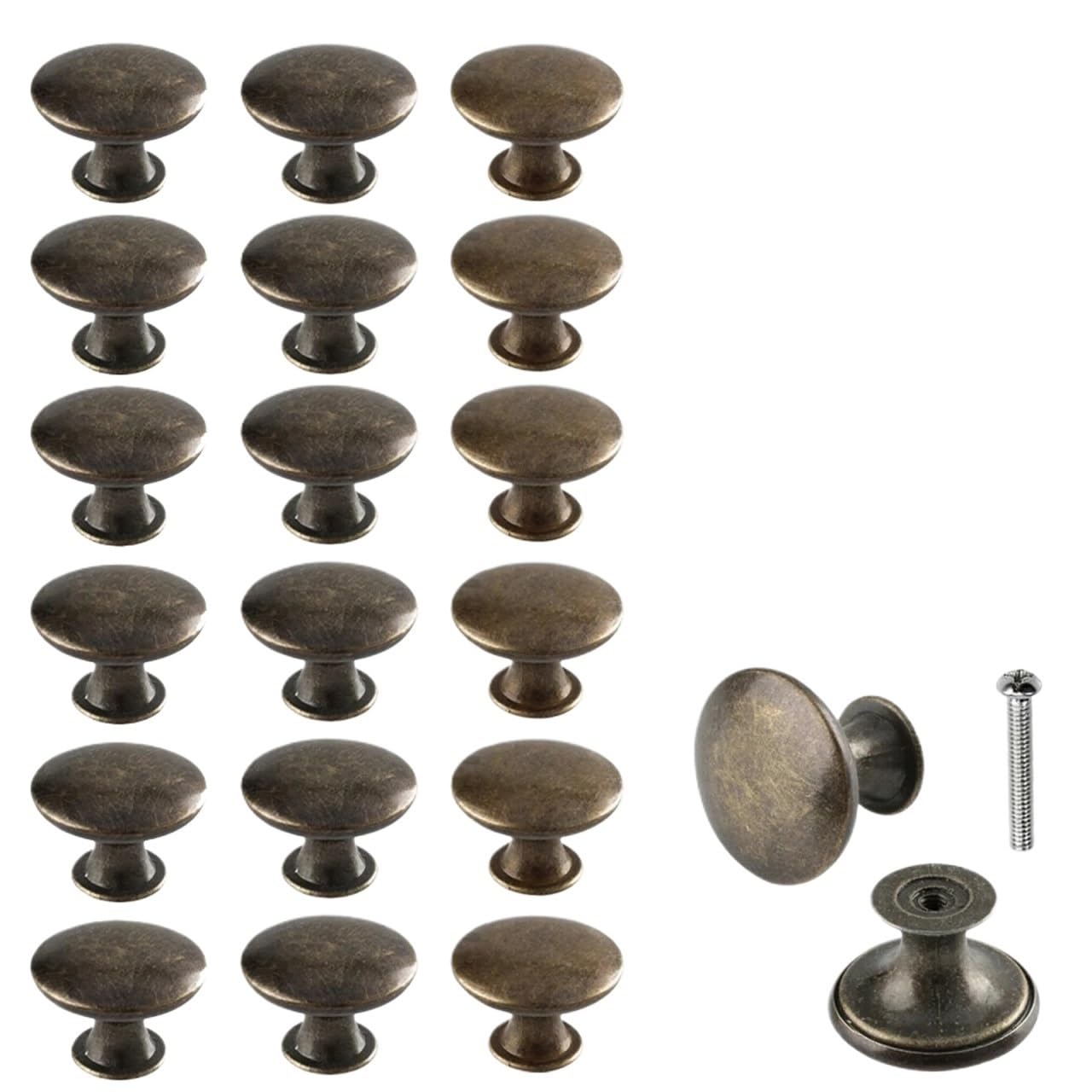 Qvorlth Vintage Cabinet Pulls 16pcs Antique Bronze Kitchen Cabinet Knobs Handle Pulls 30mm Vintage Round Drawer Knob for Dresser Cupboard Bathroom