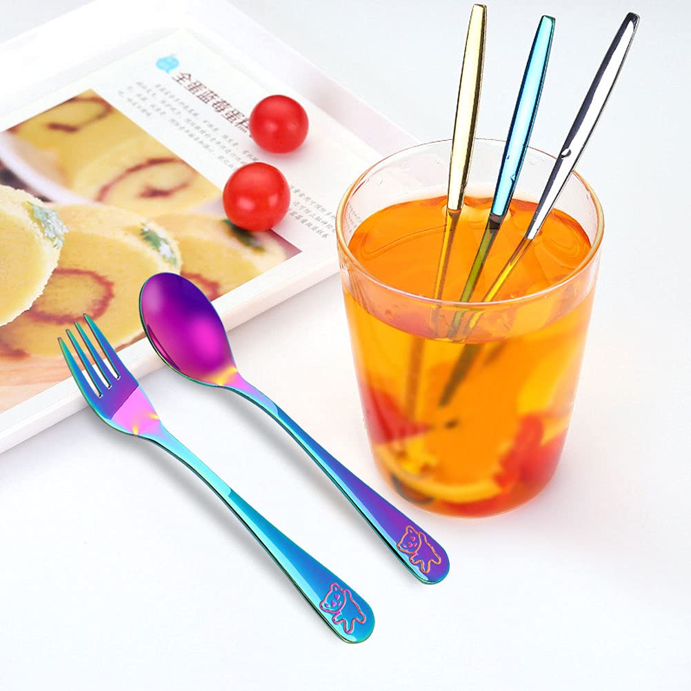 Set De 6 Couverts Enfant En Inox - Cuillères Et Fourchettes à Motif Ours - Maison Ou École
