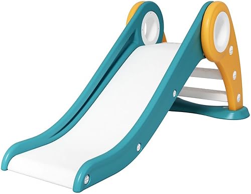 Tobogán infantil para interiores y exteriores, juego de escalador de tobogán para bebés, juego independiente para niños (silbato, azul + amarillo)