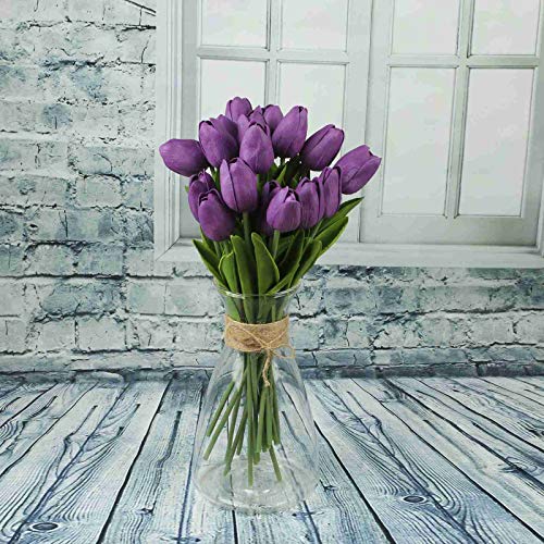 Vlovelife 20 cabeças de flores artificiais com toque real tulipas em buquês de casamento roxo flores