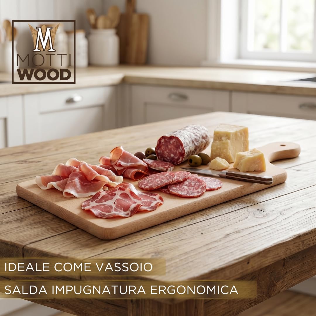 Juego de 5 tablas de cortar de cocina con asa, 100% madera de haya, perfecto para cortar y servir, tabla quesos, dimensiones 40 x 20 x 2 cm, alta resistencia, fabricado en Italia