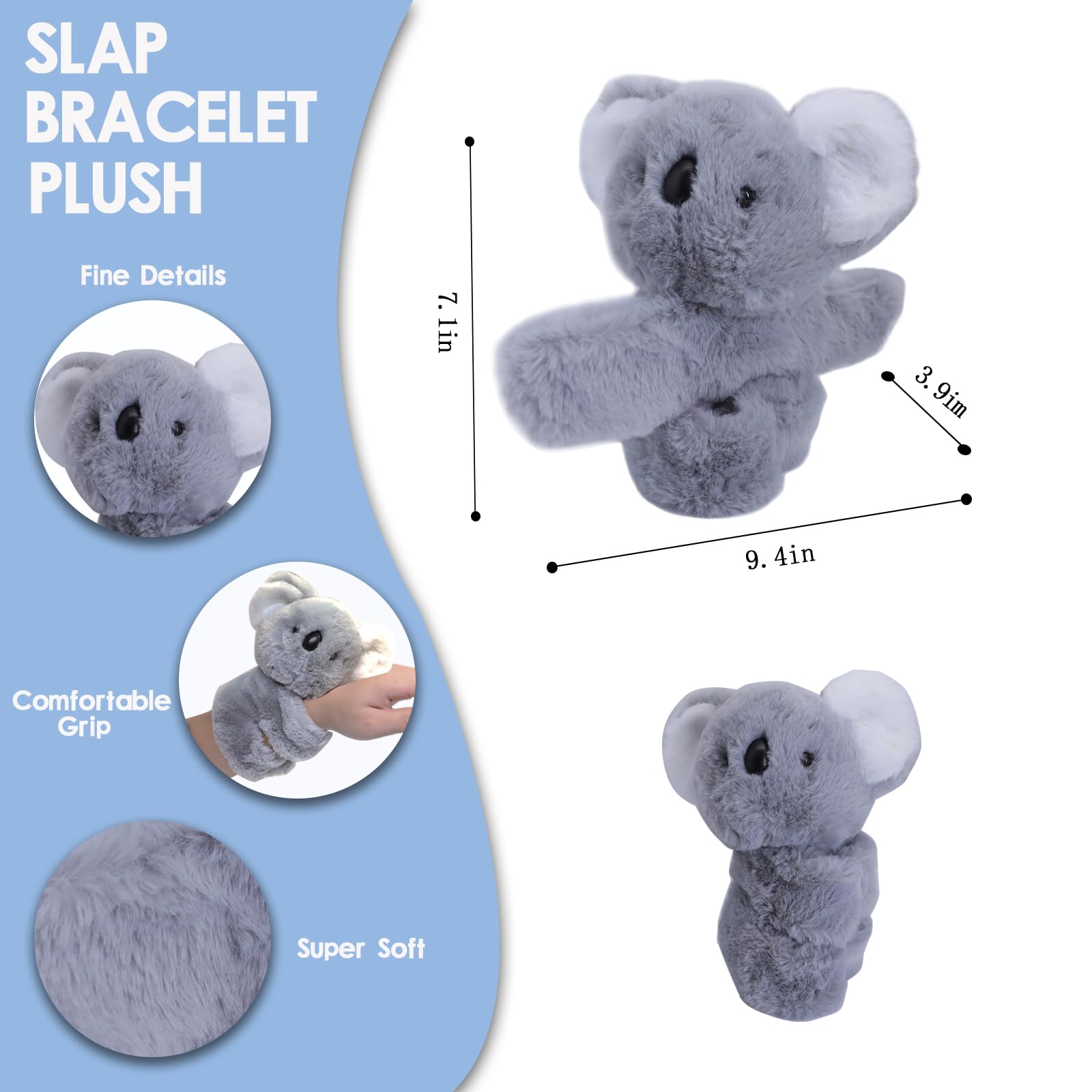koala Slap Bracelets Stuffed Animal for Kids, Plush Animal Snap Bracelets Cutie Cuff Sticky Rolls Bracelet Huggers Toy Wrist for Girls Boys Child Gift Party Favors Birthday