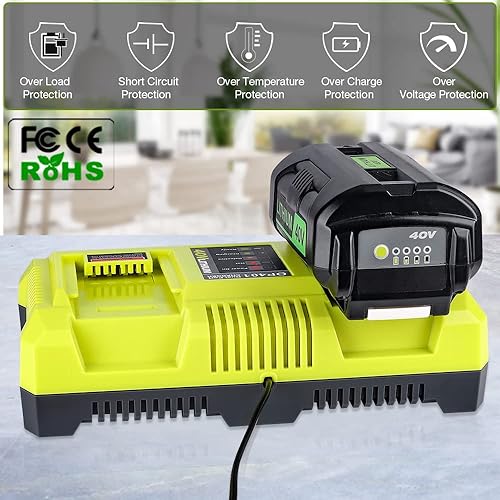 Miniatura 7 de Zinkiwayr - Cargador de batería de litio de 40 V, 40 V, cargador rápido compatible con Ryobi 40V iones de litio OP4015 OP4026 OP4030 OP4040 OP4050