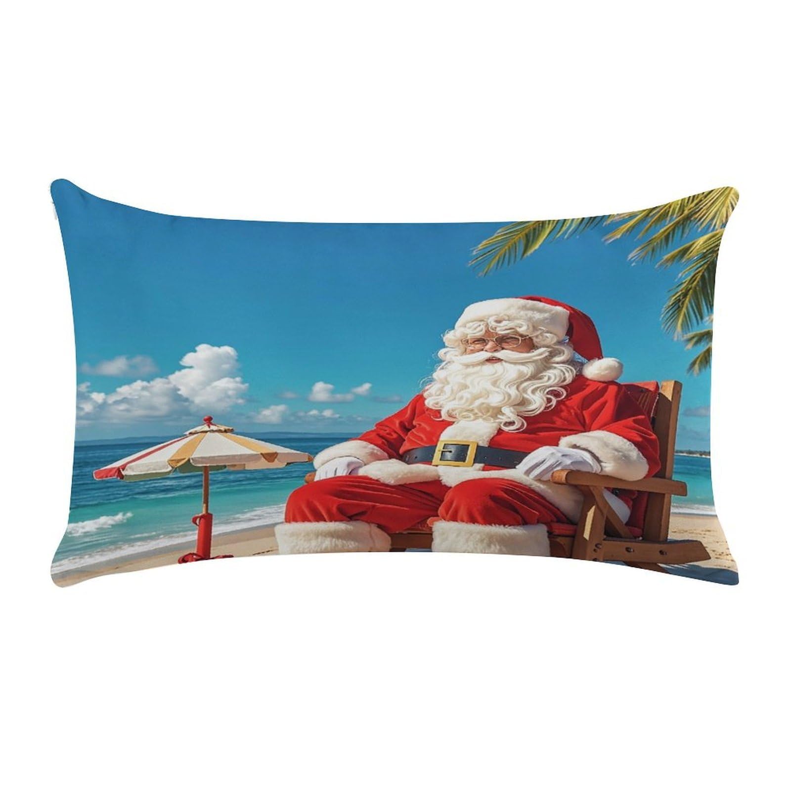 Santa Claus at Beach Pillow Case Decorative Rectangle Throw Pillow Cover Soft Plush Pillowcase Cozy Cushion Case Modern Pillow Sham Cushion Cover for Bedroom Sofa Couch 20 X 12 Inch