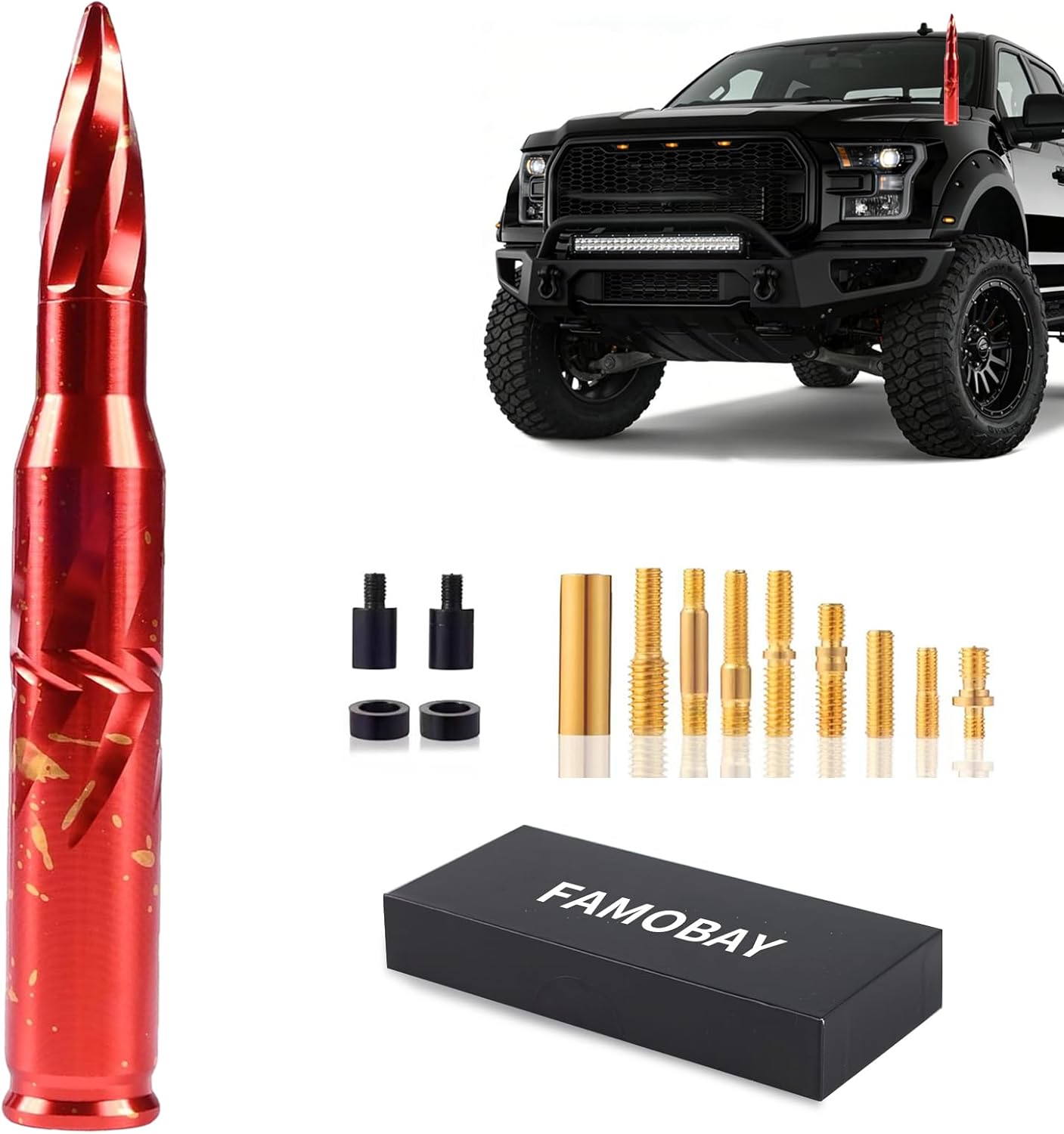 Famobay Stubby Bullet Antenna Car Truck Antenna Chevy Silverado & GMC Sierra Trucks Heavy Duty Pickup Trucks Accessories（5.5inch Iridescent Color）