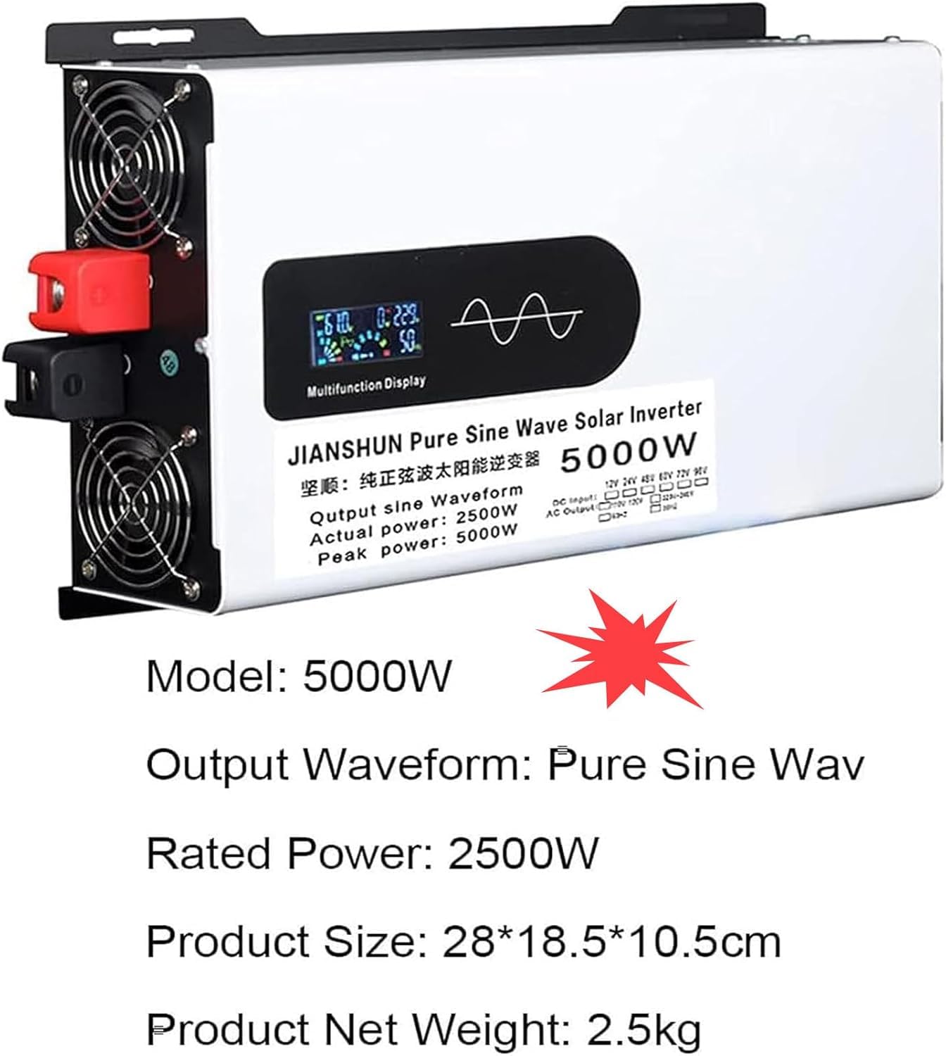 Inverter Solare Ibrido da 5000 W Dc 12v 24v 48v A 110v/220v AC Inverter Monofase Split con Inverter A Onda Sinusoidale Pura Inverter Paralleli per L'accumulo di Energia Domestica, 48Vto220V