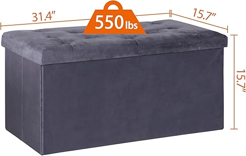 Miniatura 2 de Saicool Banco otomano de almacenamiento grande, baúl de almacenamiento plegable, reposapiés de terciopelo de 31.5 pulgadas con tapa, banco largo