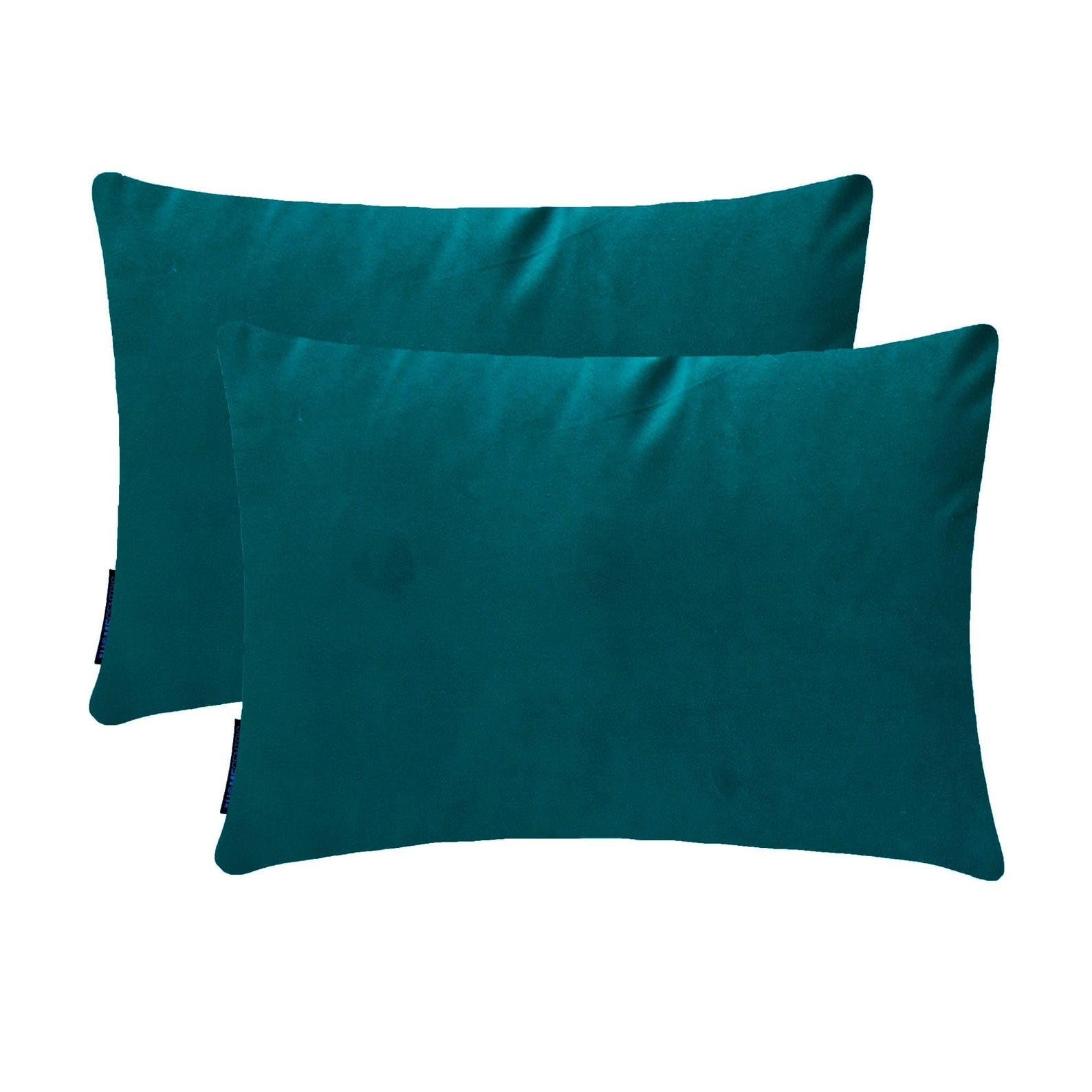 Peacock Decorative Lumbar Cushion Covers 30x60 cm | Pack of 2 Modern Velvet Oblong Pillow Cover | Plain Solid Pillowcases for Bed, Couch & Sofa, Modern Home Décor - Peacock Velvet Dream