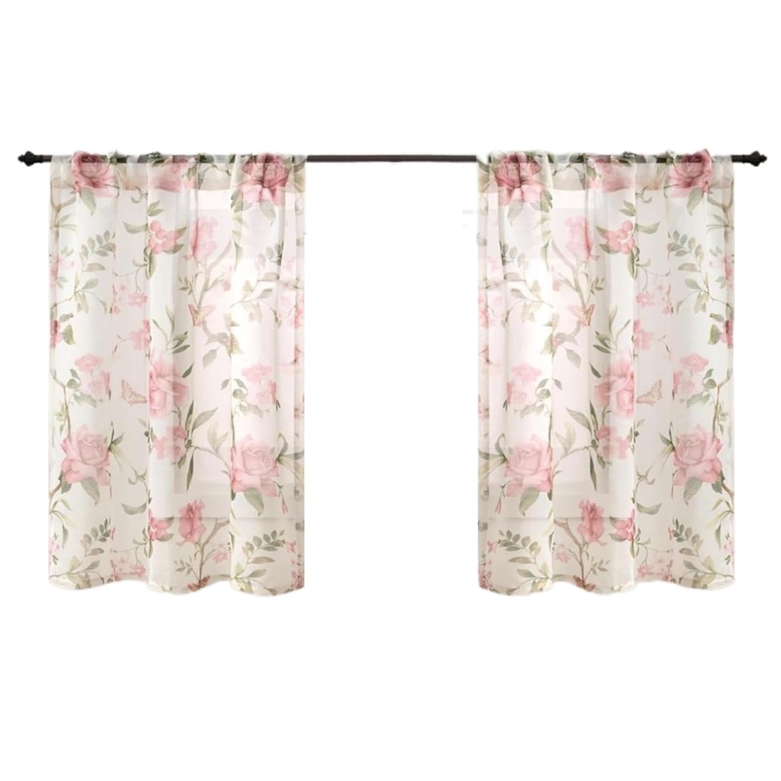 LNNXSZ Short Curtains Yellow Floral Sheer Curtain For Windows Short Valance Vintage Farmhouse Basement Half Cafe Curtains(Pink,100x90cm)