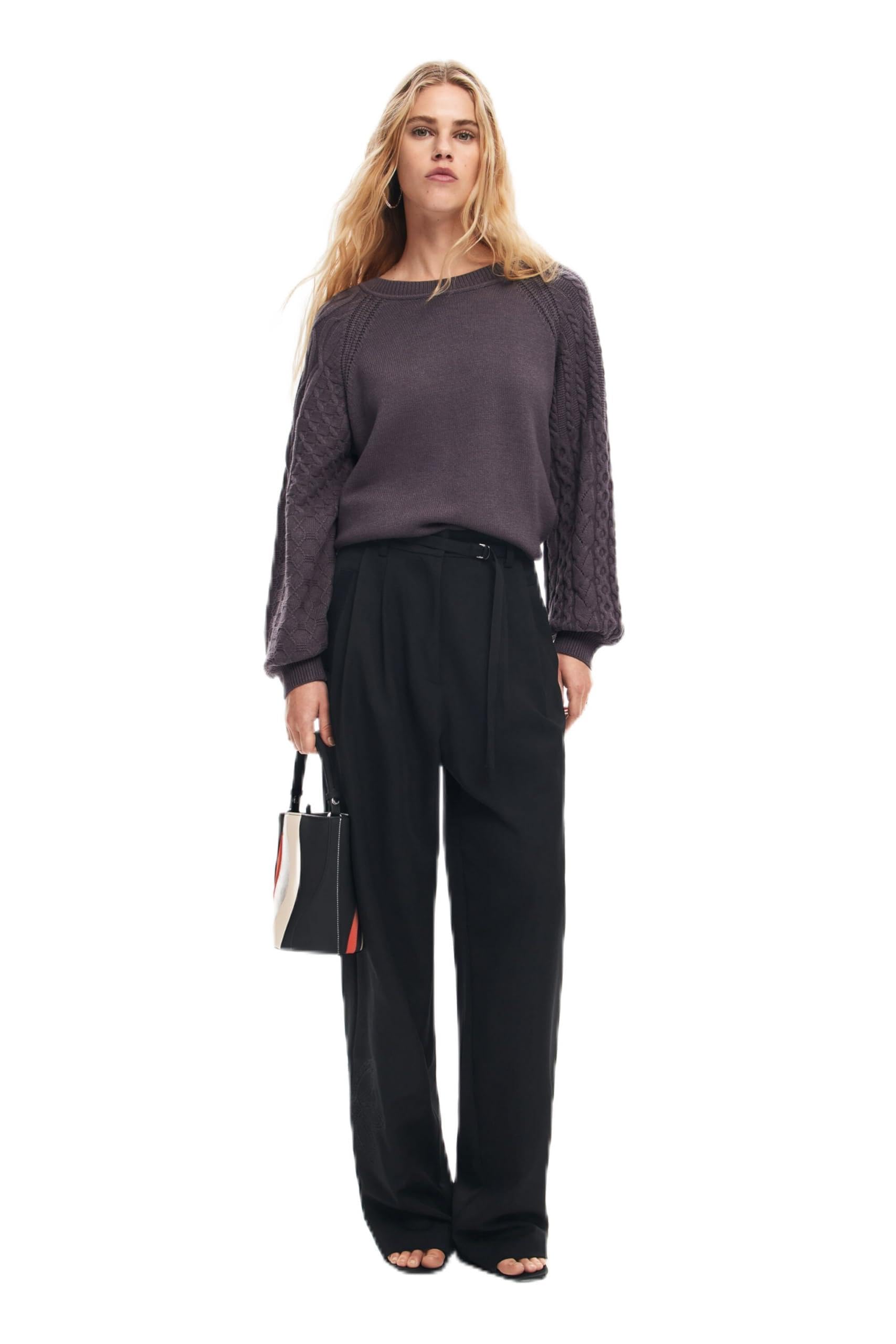 Desigual Women's Woman Flat Knit Thin Gauge Pullover Sweater, Black, M