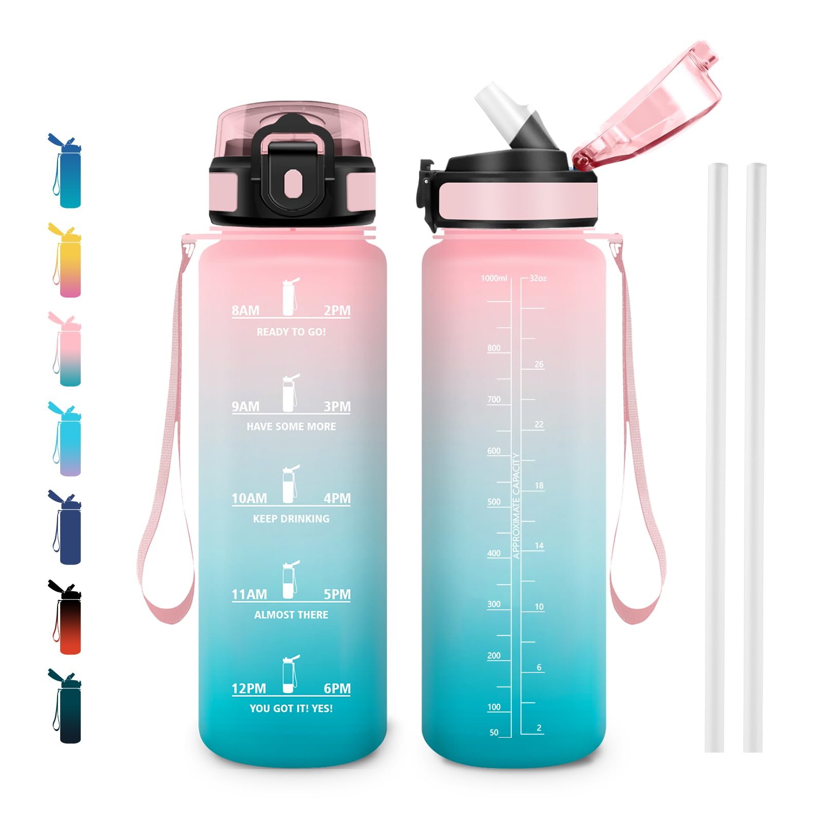 Cantimplora 500ml, Sin BPA con Marcador de Tiempo, Botella con Pajita, Botella de Agua para Running, Cámping, Oficina, Bicicleta, Fitness — view 33