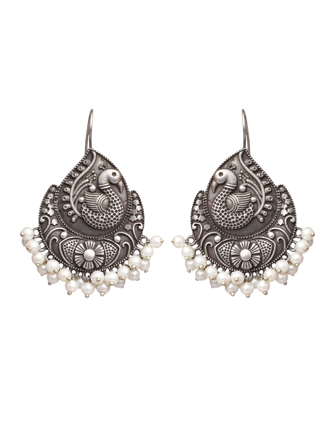 VENI Oxidised Womens German Silver Peacock Fish Hook Pearl Earrings (B0BQS8552Q) Amazon Price History, Amazon Price Tracker