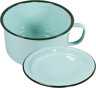 Luxshiny Enamel Saucepan Camping Coffee Mug 15cm Enamel Soup Bowl With Lid Food Storage Container Snack Bowl Bento Noodle Pot Ramen Cooker