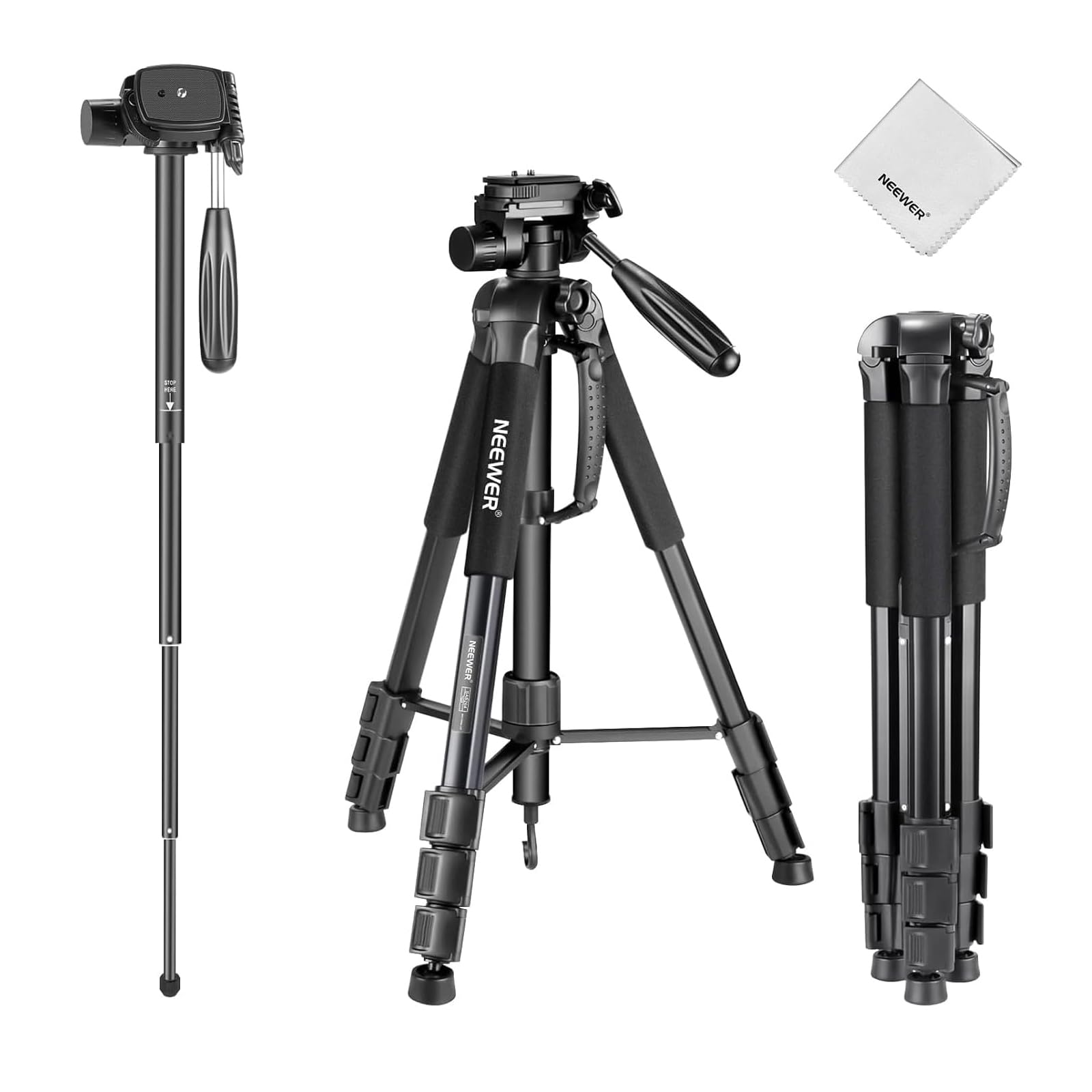 NEEWER 2 en 1 Trépied et Monopode pour Appareil Photo, trépied Voyage Portable en Alliage d'aluminium de 177cm avec tête panoramique pivotante 3 Directions, Compatible avec Canon, Nikon, Sony,SAB264