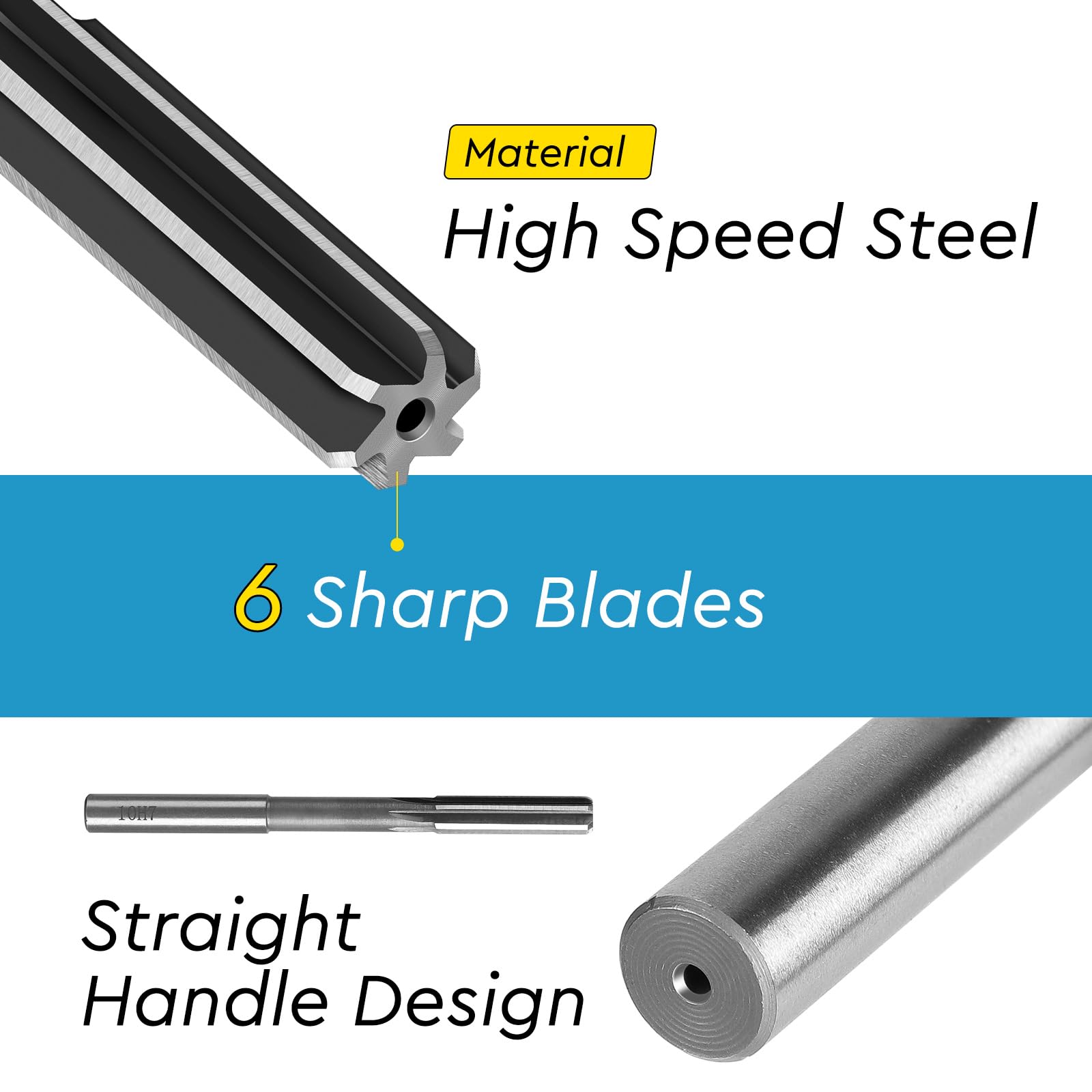 SWAWIS 10 Pezzi H7 Alesatore a Flauto Diritto HSS, 3-12mm Alesatori a Macchina per Lavorazione Legno e Metalli per Migliorare Precisione Nella Lavorazione dei Fori