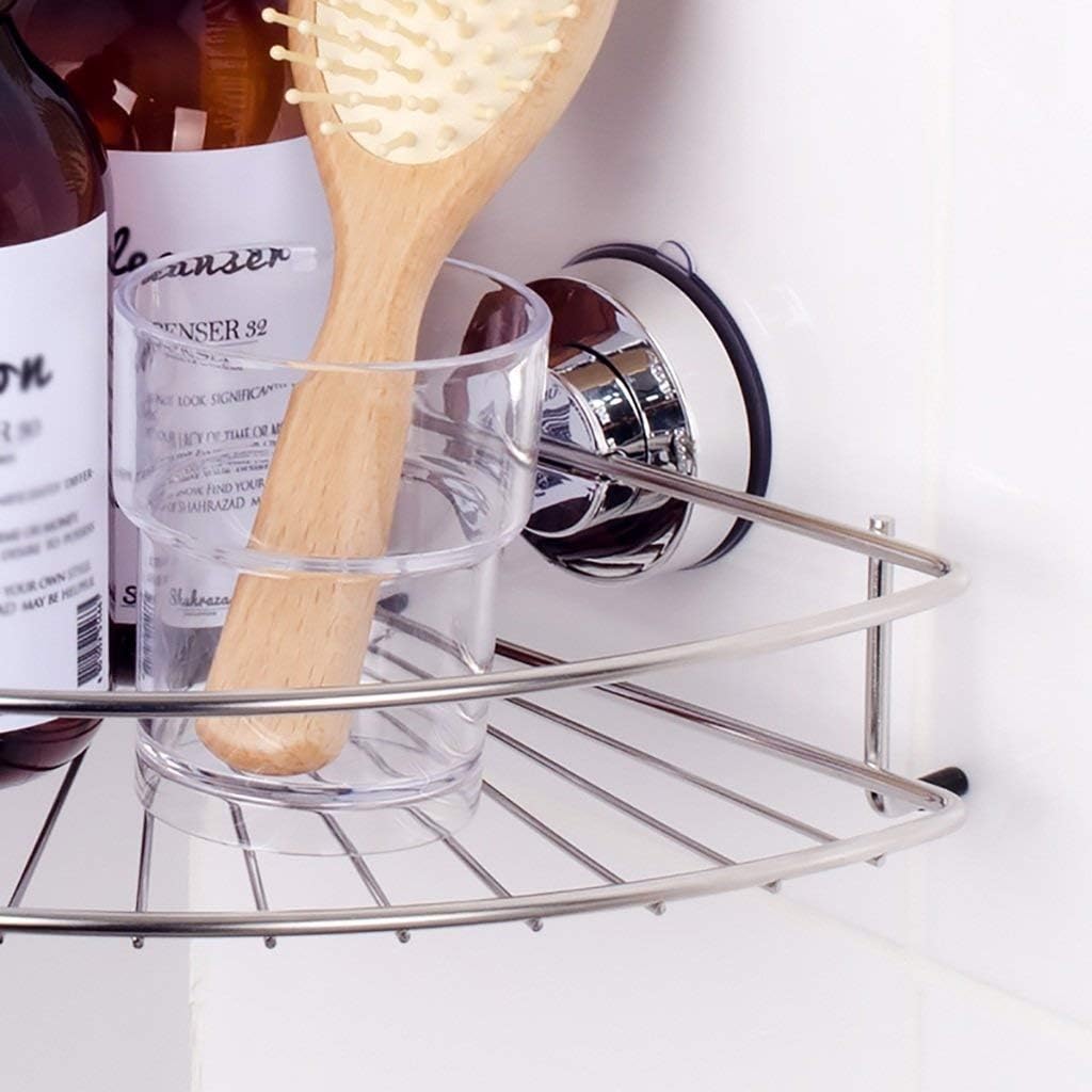 Silver Bathroom Triangle Shelf Bathroom Toilet Suction Corner Shelf Stainless Steel Fan-Shaped Bathroom Wall Hanging Shelf