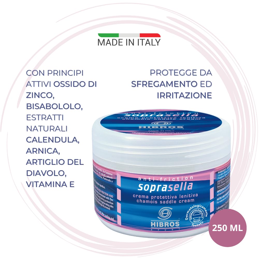 Hibros Crema Soprasella Lenitiva Idratante Protettiva Anti Sfregamento - Fondello Ciclismo Sottosella - Bici Corsa Sport Uso Sportivo Running 250 ml