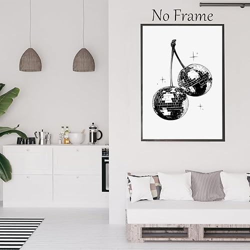 Miniatura 4 de Arte de pared de disco cereza, impresiones vintage en blanco y negro, póster de bola de discoteca retro a la moda, pósteres estéticos de discoteca,