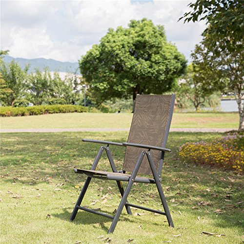 PatioPost Outdoor Folding Chair with Armrest Adjustable Reclining Lawn Chair Folding Aluminum with 7 Stalls, Outdoor & Indoor for Patio, Backyard, Poolside, Lawn Set of 2 - Jacquard