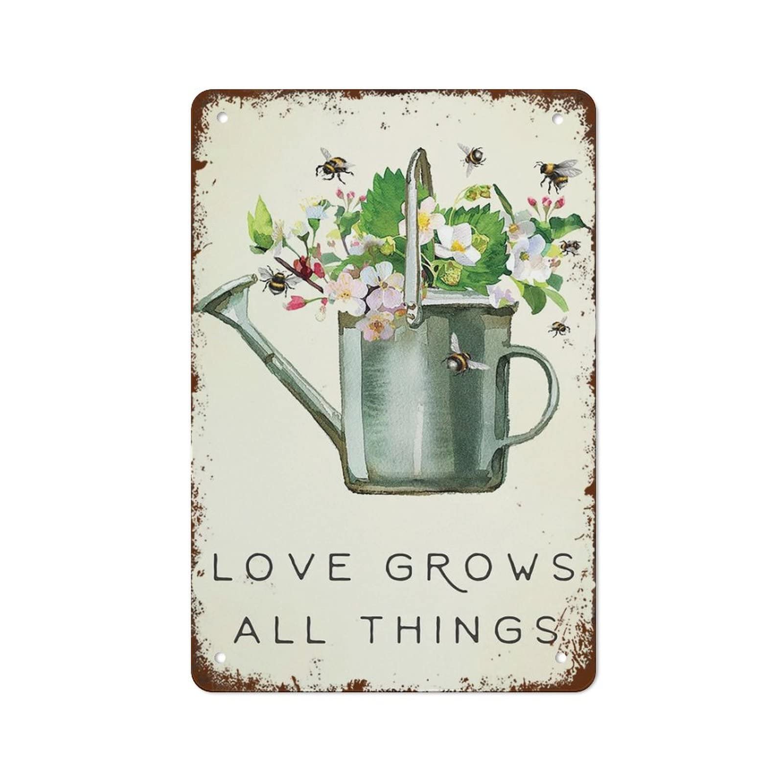 Yunking Style-1254 Vintage Metal Tin Sign Floral Botanical Farmhouse Flowers Print With Bees Art Print Bee Beautiful Honey Bee Decor Suitable For Home And Kitchen Bar Cafe Decor 8X12 Inch