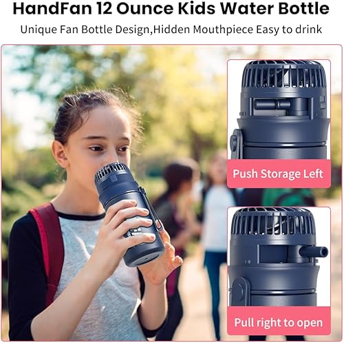Miniatura 2 de HandFan Botella de agua para niños con ventilador, botellas de agua deportivas de acero inoxidable con pajillaasa, jarra de agua inoxidable al vacío