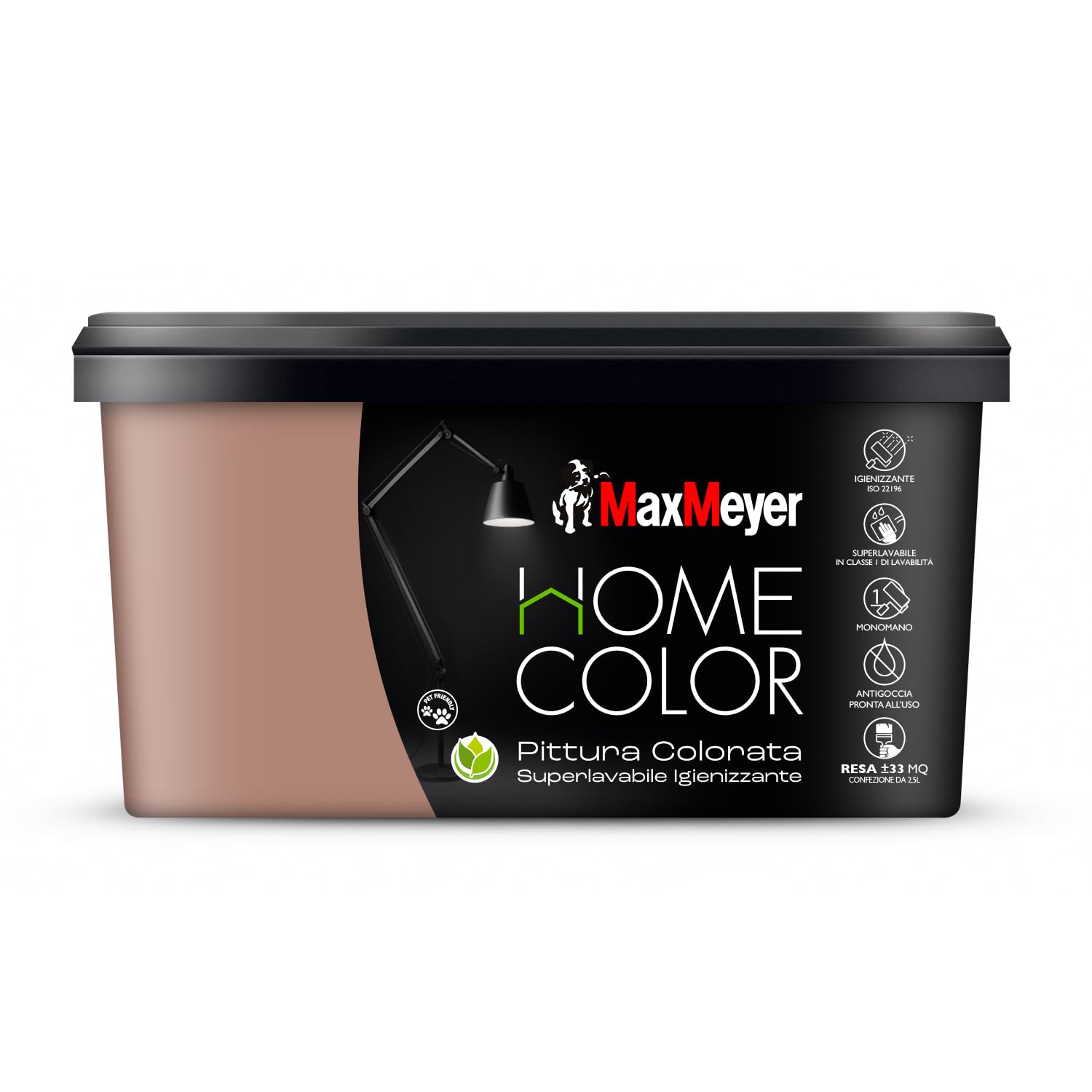 MAXMEYER Home Color Idropittura colorata per interni, Pittura Murale Superlavabile e Igienizzante, Finitura Opaca, Colore Cannella 2,5 Litri