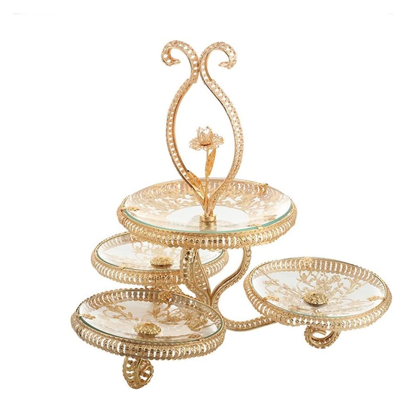 LKLNKVL Fresh Fruit Platter, Golden Tempered Glass Multi-Layer Fruit Plate Living Room Hotel Restaurant European-Fruit
