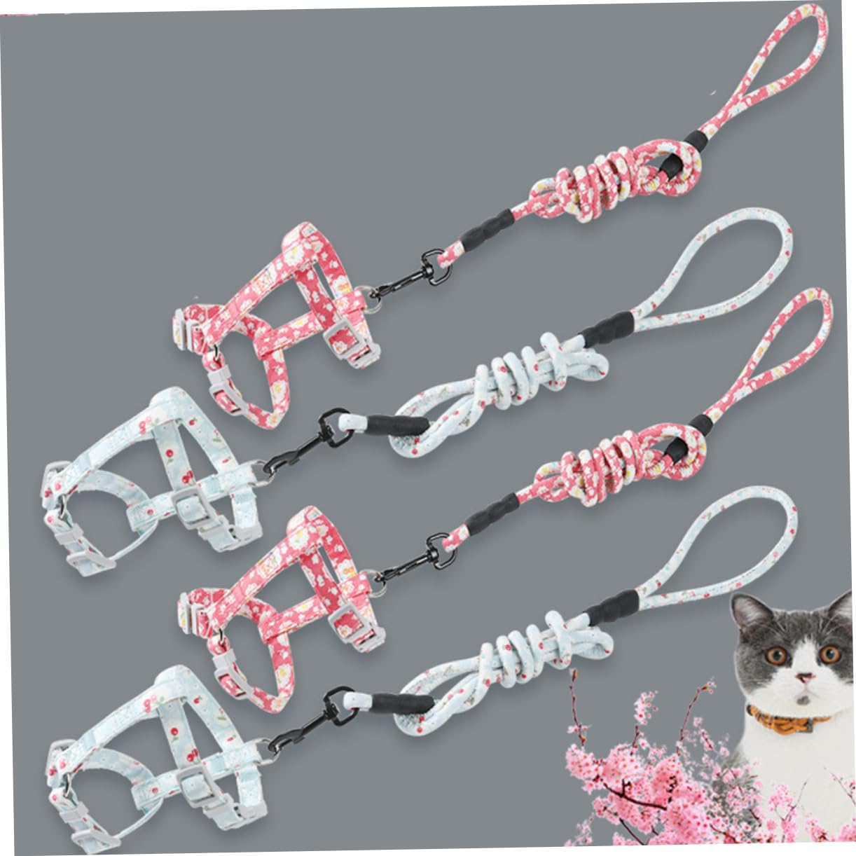 FRCOLOR 3stücke Einstellbares Katzen-Geschirr Mit Bequemer Baumwollgurt Im Blumenmuster Für Und Outdoor-aktivitäten