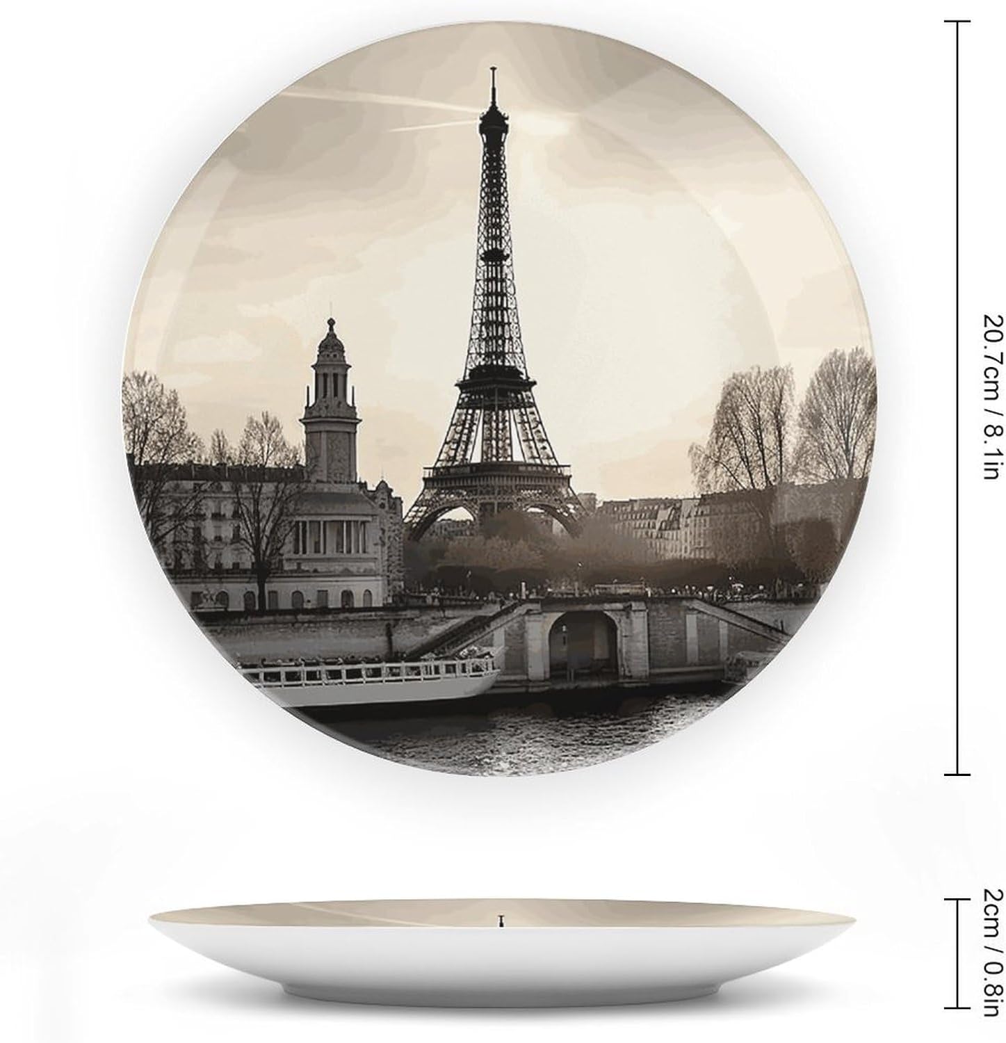 Travel Paris Bone China Decorative Plate with Display Stand, Ceramic Ornaments Plate for Wall Hanging, Personalized Porcelain Plates for Office, Living Room 8inch