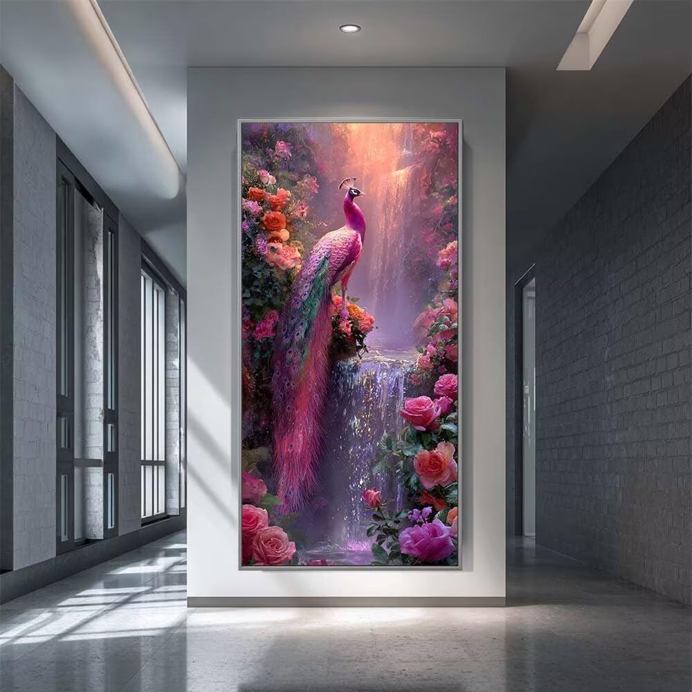 Diamond Painting Kits for Adults, 5D Diamond Art Peacock Flower 80x160cm, DIY Large Waterfall Dimond Art kits Adults, Square Drill Crystal Rhinestone Embroidery Canvas for Home Decor (SQ832)