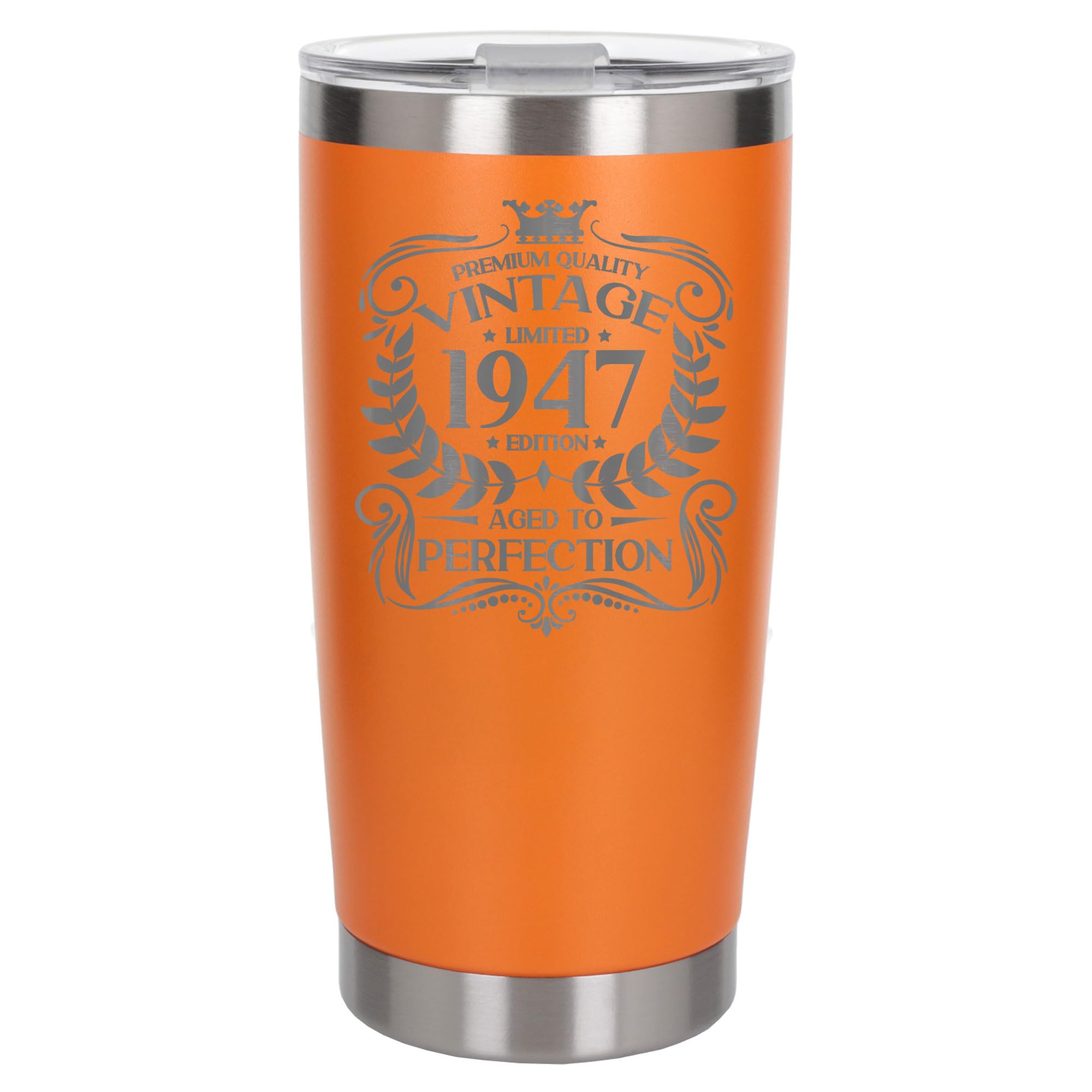 Always Looking Good 79th Birthday Gift Vintage 1947 Aged to Perfection Engraved Insulated Travel Mug Present for 79 Year Old Orange Thermal Coffee Flask Travel Mugs with Lids