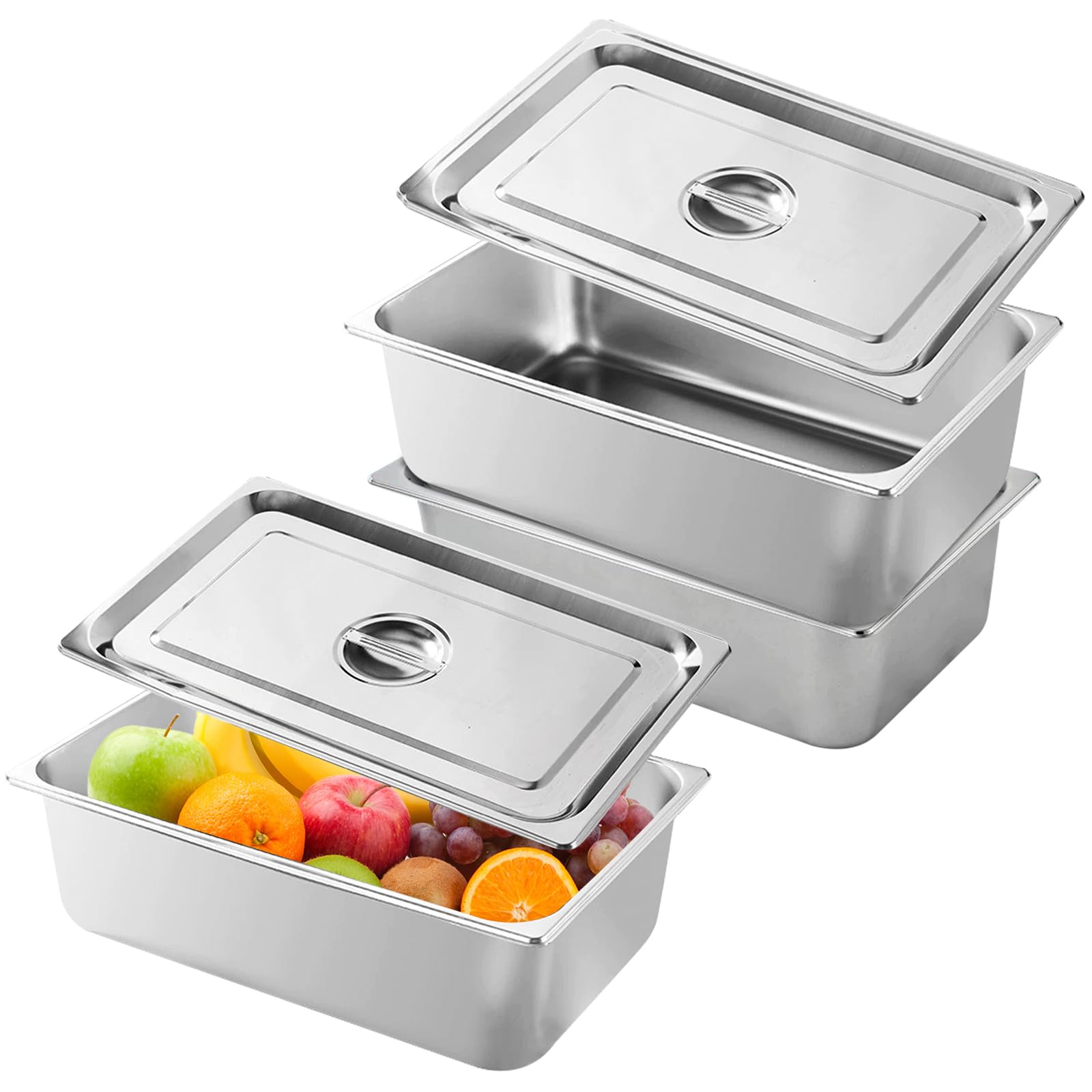 Juego de 3 cuencos para empanar, recipientes de acero inoxidable con tapa, recipiente Gn 1/3, recipiente para ingredientes de acero inoxidable, con tapa, juego de bandeja para cocina, estación de