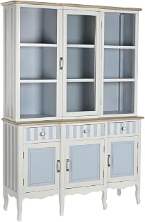 JUANIO Armario Ropero, Vitrina en Madera de Paulownia/Vidrio Color Azul Cielo/Blanco - Longitud 141.5 x Profundidad 44 x Altura 199 cm