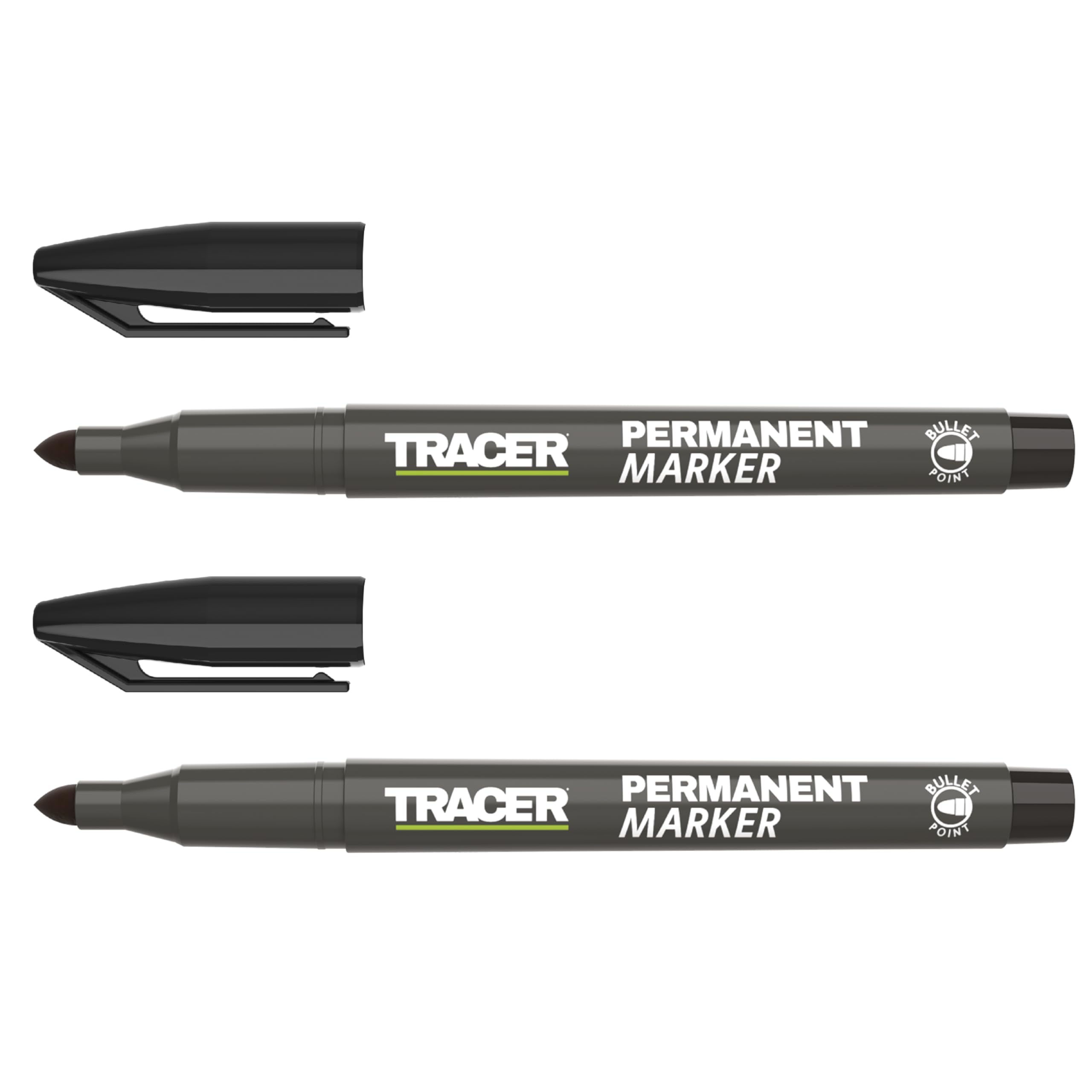 Tracer Fine-Point Permanent Construction Markers - Twin Pack (1-2mm Bullet Point General-Purpose Marker with quick-drying ink) – Black Permanent Markers x 2