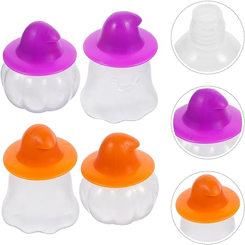 Miniatura 2 de Kichvoe 4 botellas de salsa de tomate con forma de calabaza, botellas de condimento exprimibles rellenables, aderezo de ensalada, recipientes de