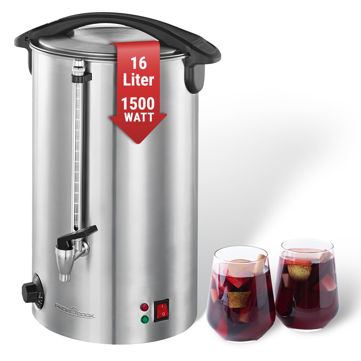 ProfiCook® Heißgetränkeautomat mit 16L Tankinhalt | Glühweinkocher mit hochwertigem Edelstahlgehäuse | zum Erhitzen und Warmhalten | Punschkocher für Glühwein, Tee & Kaffee | PC-HGA 1111