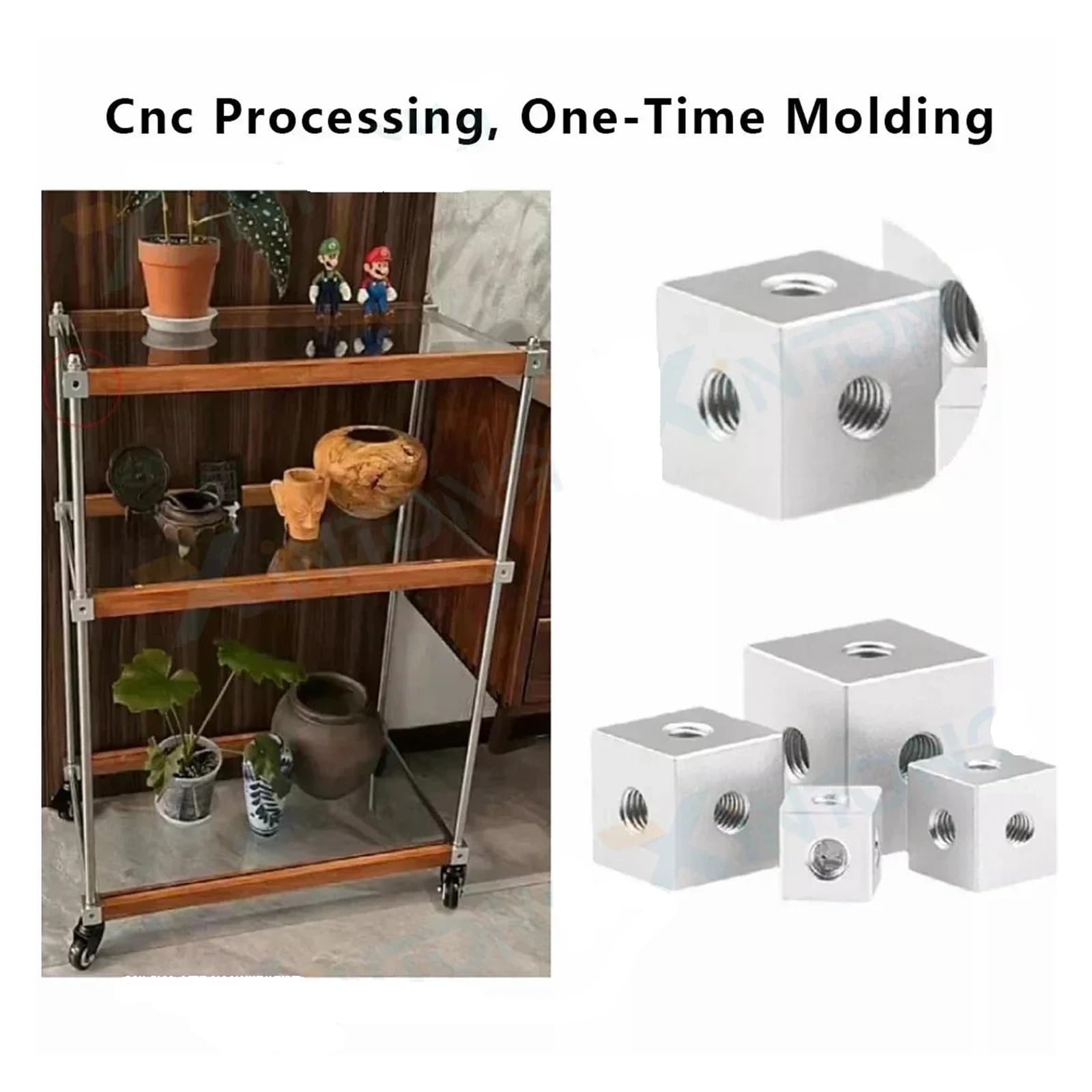 5 pezzi in lega di alluminio anodizzato M3 M4 M5 M6 M8 M10 cubo connettore staffa di fissaggio distanziatore quadrato distanziatore a T 6 vie(Aluminium Colour,M6 x20 x 20 x 20mm)