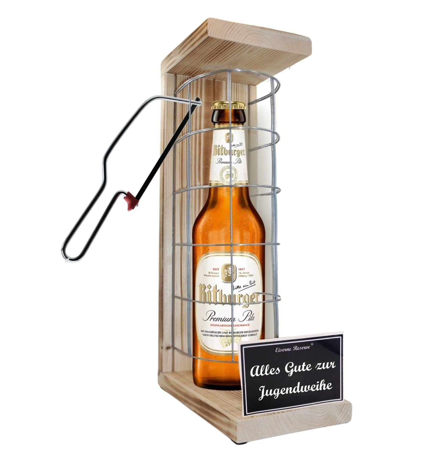 Bitburger Pils Geschenk zur Jugendweihe Eiserne Reserve Gitterkäfig BiergeschenkText s/w Alles Gute zur Jugendweihe Bier (1 x 0.5 l)
