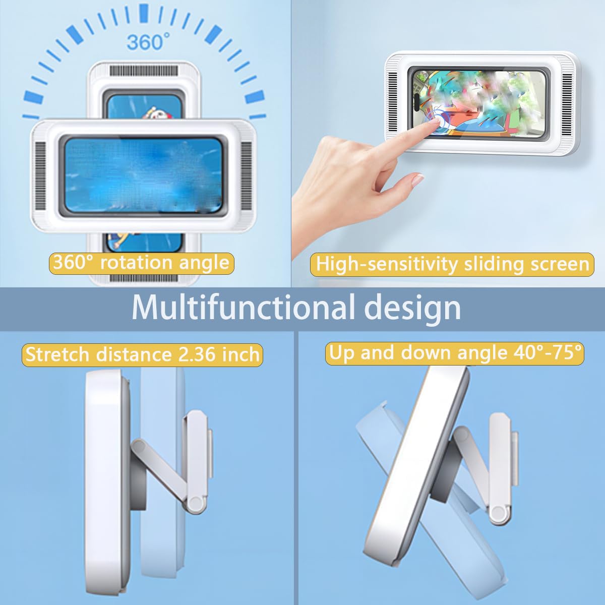 Funda impermeable y antivaho para baño con rotación de 360 grados (blanco)