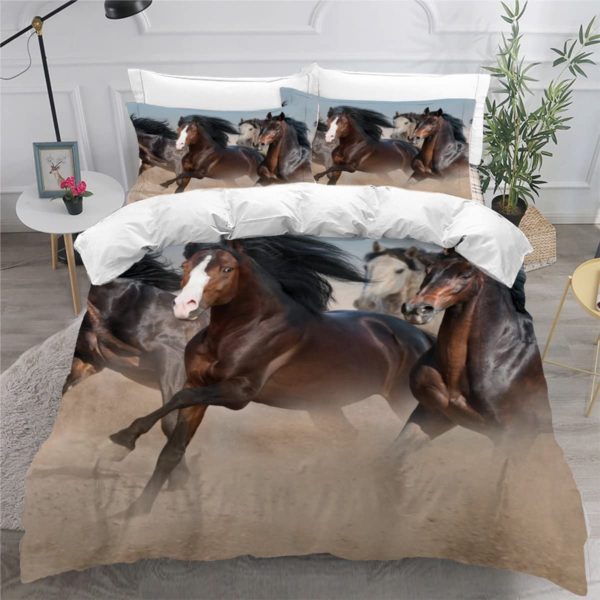 Housse de couette cheval 140x200 cm en microfibre hypoallergénique de qualité supérieure douce