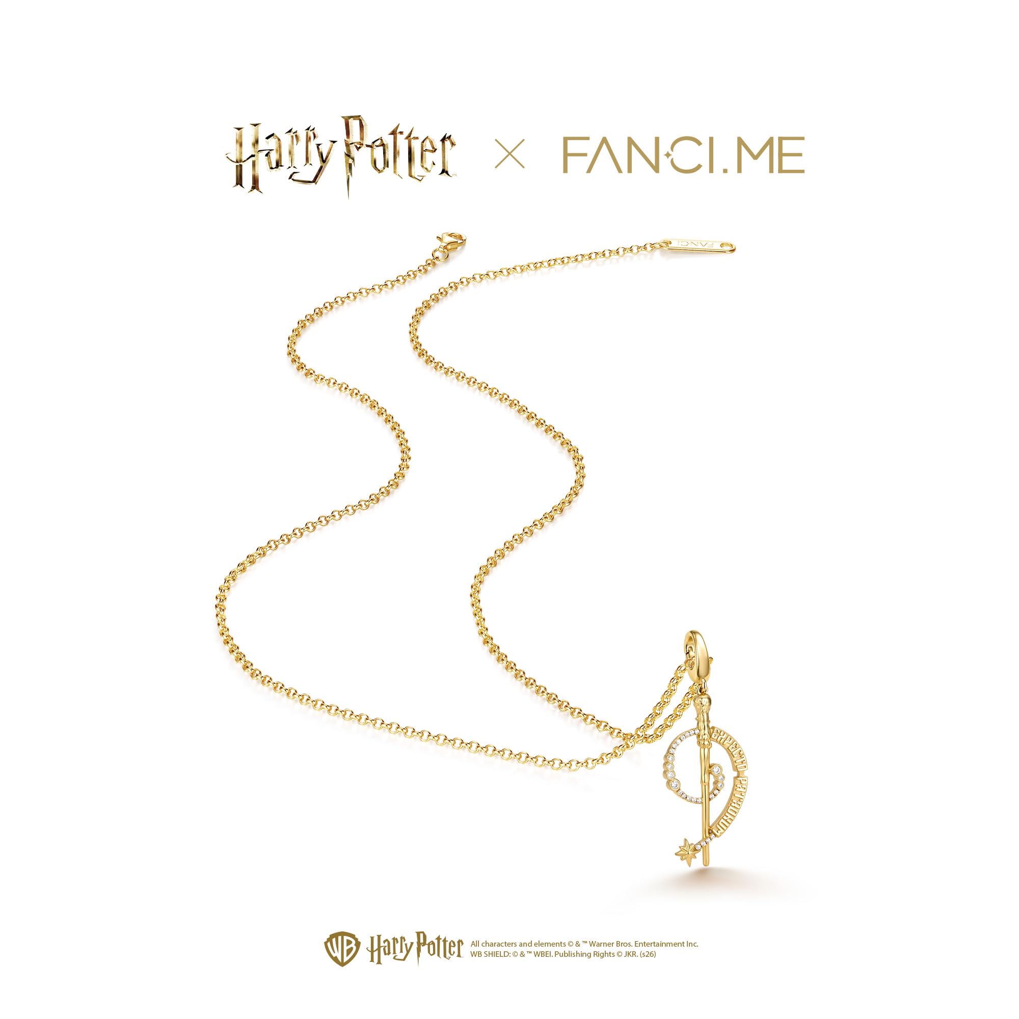 FANCIME Harry Potter x Kollaboration - Harry Potter/Hermione/Ron/Malfoy/Dumbledore Wand Halskette, Gelb Plated Copper Pendant Halskette Schmuckgeschenke für Damen Mädchen